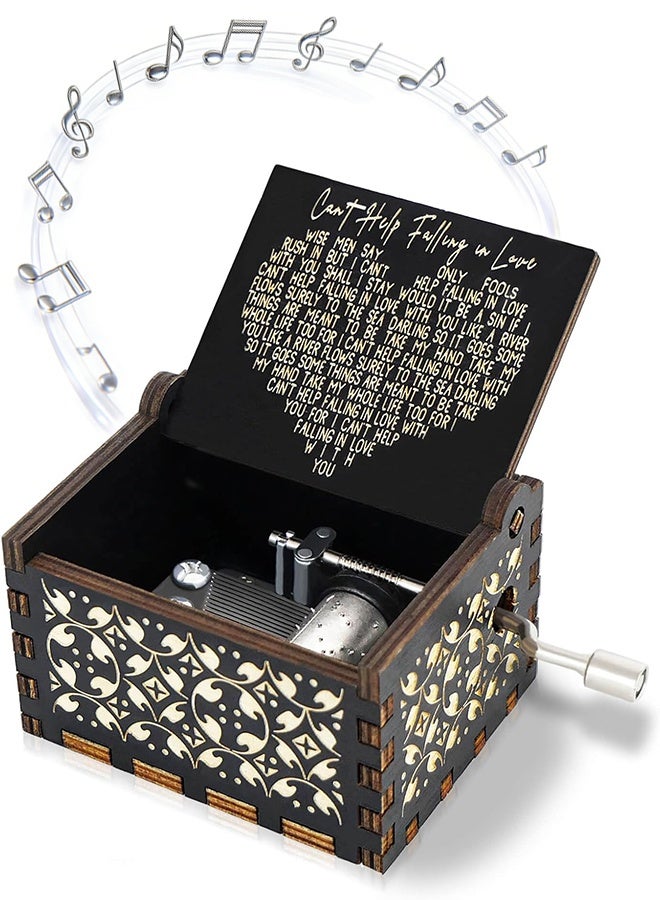 صندوق موسيقي "لا أستطيع منع نفسي من الوقوع في الحب"، هدية عيد ميلاد للزوجة أو الحبيبة، صندوق موسيقي خشبي عتيق يعمل باليد، هدية رومانسية لعيد الميلاد، عيد الحب، ذكرى الزواج - Image 1